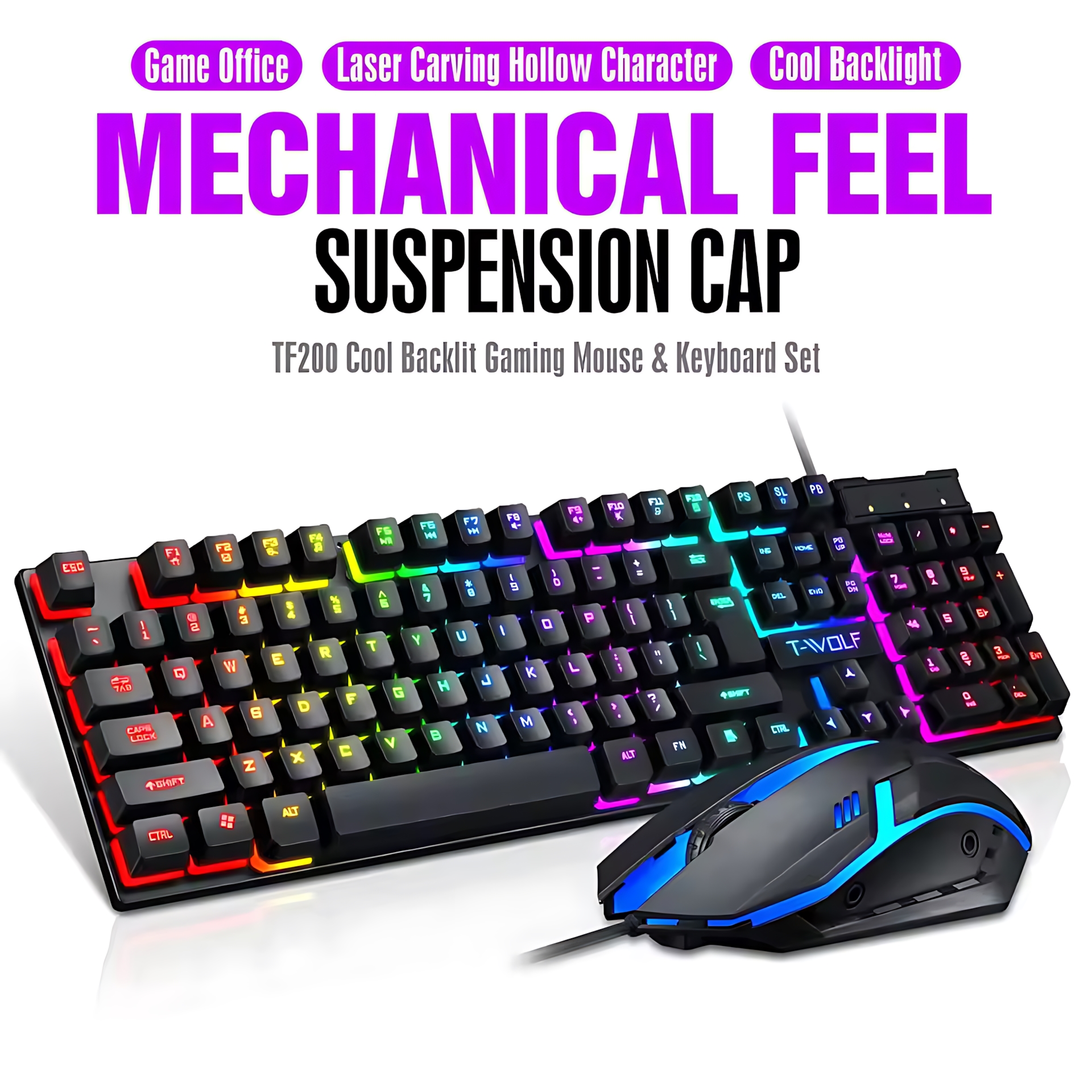 Rainbow Backlit Wired Keyboard - Retro Gaming Accessories ulasan dan harga