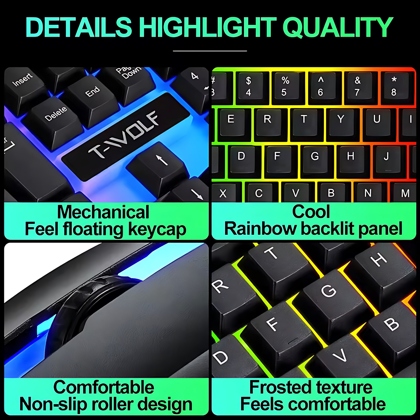 Rainbow Backlit Wired Keyboard - Retro Gaming Accessories ulasan dan harga