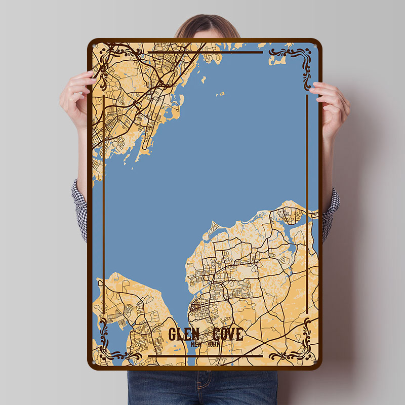 Glen Cove New York Map Tinplat - Retro Gaming York ulasan dan harga