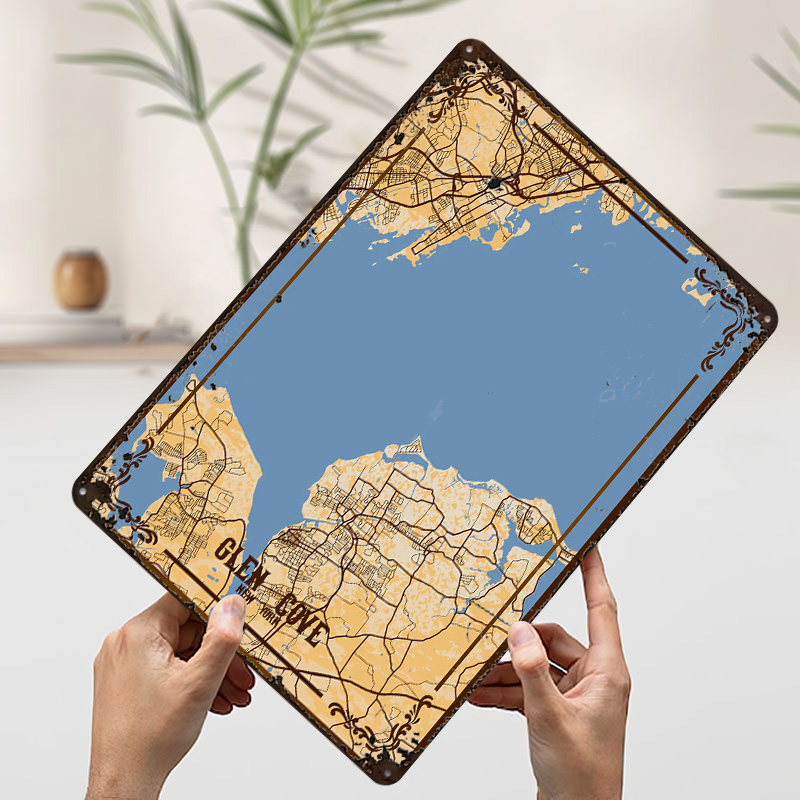 Glen Cove New York Map Tinplat - Retro Gaming York ulasan dan harga