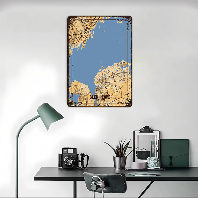 Glen Cove New York Map Tinplat - Retro Gaming York ulasan dan harga
